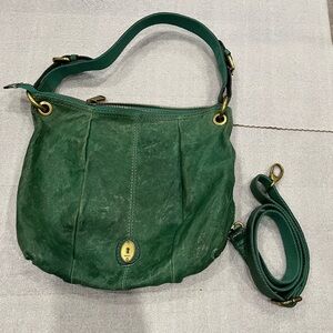 Fossil Maddox Green Leather Shoulder /Crossbody Bag